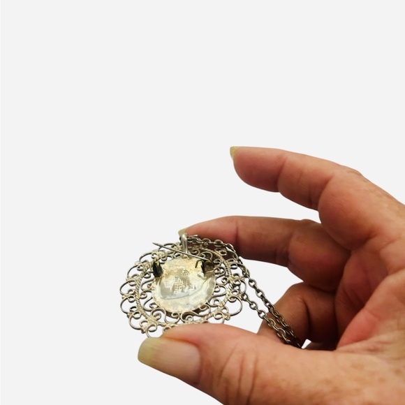 Vintage antique Victorian 925 silver HEMATITE CARVED FLOWER STATEMENT NECKLACE - Picture 2 of 4